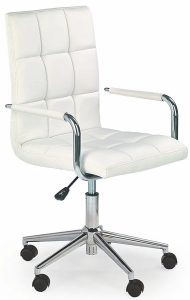 Pikowany fotel dla ucznia Petuli 2X – ergonomiczne siedzisko, biały, ekoskóra