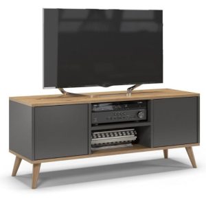Szafka rtv, skandynawski styl, SKAND, 120x40x50 cm, dąb, grafit, mat