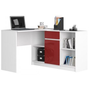 Biurko narożne z komodą – funkcjonalność i nowoczesny design, biel, czerwony, 120x126x77 cm