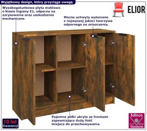 Nowoczesna komoda Garora – elegancki design, wędzony dąb, wymiary 90,5x30x70 cm, płyta MDF