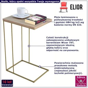 Minimalistyczny stolik pomocniczy dąb sonoma + złoty – Martix 4X, stabilna konstrukcja, nowoczesny design