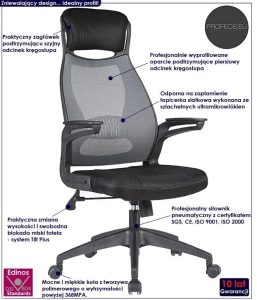 Ergonomiczny fotel obrotowy do biurka popiel + czarny – Parso