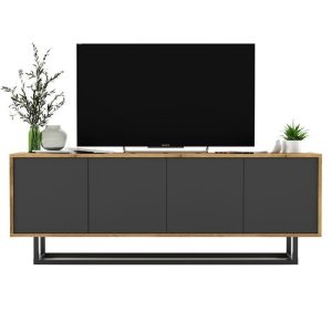 Komoda RTV, loft, apollo, 150x35x53 cm, dąb wotan, grafit, mat