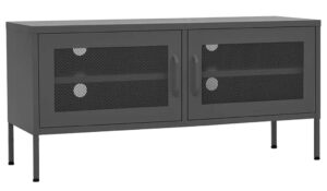 Stalowa szafka RTV Korva – loftowy styl, antracyt, 105 cm szerokości, metal