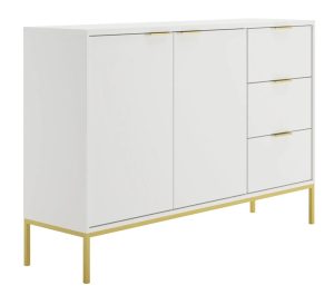 Komoda w stylu glamour z 3 szufladami biały + złoty – Pascal 3X