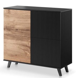 Industrialna komoda z lamelami M8-A05 – stylowy design, dąb wotan, czarny, 100x40x95 cm