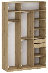 Korpus szafy z półkami i drążkami 150 cm – Jonix 12X, dąb artisan, materiał E1