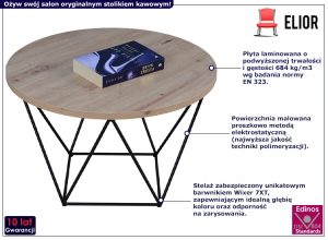 Industrialny stolik kawowy dąb artisan E8-R27 – nowoczesny styl, trwałość, okrągły blat