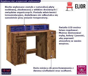 Biurko podświetlane 120 cm stare drewno – Duna
