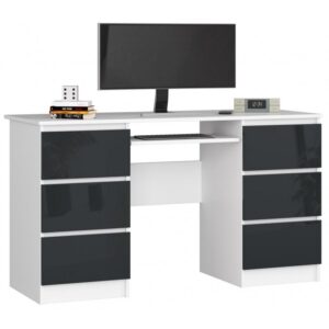 Biurko komputerowe z szufladami – 135x50x77 cm, biel, grafit, płyta laminowana