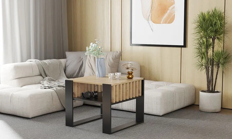 Nowoczesna Ława Czarny Kawowa Z Lamelami + Dąb Artisan L2-E26