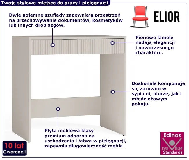 Ryflowana toaletka kaszmirowa z 2 szufladami – Alesio 3X
