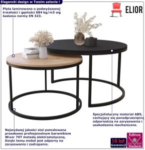 Komplet 2 Czarny Okrągłych Stolików Kawowych + Dąb Artisan L4-S86