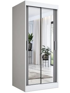 Szafa przesuwna Kukkin 2X – praktyczne drzwi przesuwne, biały + antracyt, 90 cm szerokości