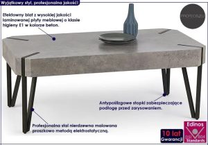 Industrialna ława Frost – beton, czarna konstrukcja, 110x60x42 cm, stal nierdzewna