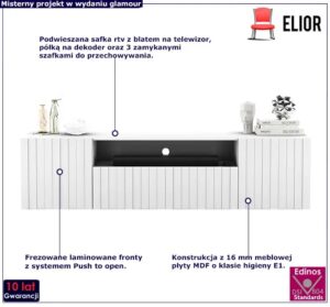 Biała podwieszana szafka rtv z lamelami S5-N91 – elegancka, minimalistyczna, 150 cm, MDF