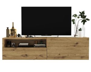 Ścienna szafka RTV z szufladą dąb artisan – Merol 8X, bezuchwytowe otwieranie, trwała konstrukcja