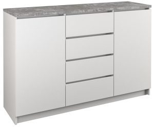 Komoda do sypialni, pokoju, 2D4S, 120x40x97 cm, beton, biel, mat