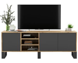 Szafka na TV dąb wotan + grafit – Avila 9X – minimalistyczny design, solidna konstrukcja, regulowane półki