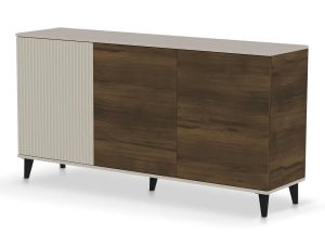 Nowoczesna komoda z lamelami orzech + kaszmir – Frezi 6X