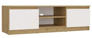 Szafka RTV dąb artisan + biały – minimalistyczny design, funkcjonalność, 120 cm