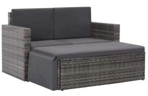 2-cz. szary komplet rattanowy do ogrodu – Ugis, nowoczesny design, trwały materiał, lekkie elementy