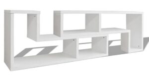 Komplet 2 białych szafek RTV w kształcie litery L – nowoczesny design, skandynawski styl, przestronne półki
