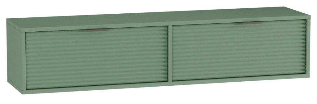 Zielona wisząca szafka pod TV szałwia E7-G45 – nowoczesny minimalizm, ryflowane fronty, 140 cm