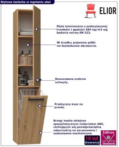Szafka łazienkowa z koszem na bieliznę dąb artisan – Merimo 6X, nowoczesny design, praktyczne przechowywanie