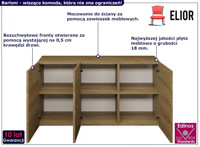 Wisząca komoda z gładkim frontem dąb hikora – Elorones 3X