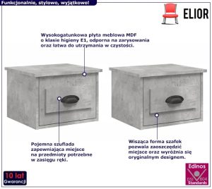 Zestaw wiszących szafek nocnych w kolorze szarego betonu – Tavira