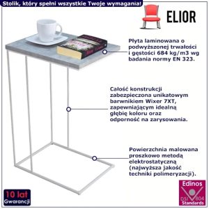 Druciany stolik pomocniczy biały + beton – Martix 3X, nowoczesny design, trwałe materiały