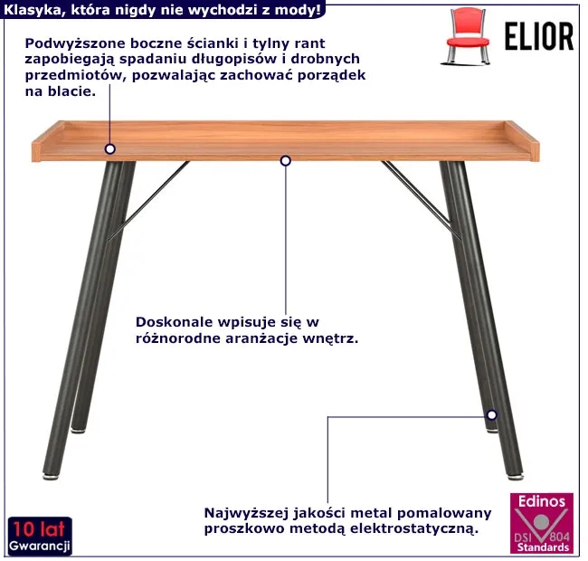 Małe biurko z metalowym stelażem czarny + brązowy S6-D14