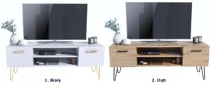 Loftowa szafka RTV – elegancki styl, kolor dąb, wymiary 50x40x150 cm, materiał płyta meblowa i stal chromowana