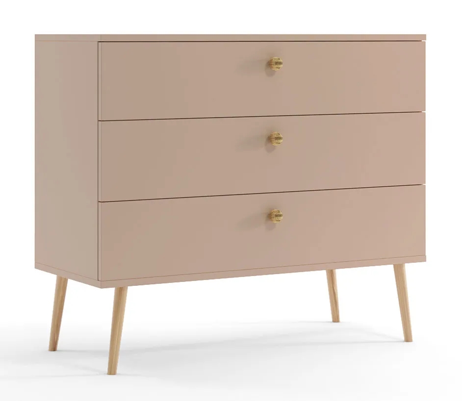 Skandynawska komoda na wysokich nóżkach macchiato – Geza 8X, minimalistyczny design, naturalne drewno