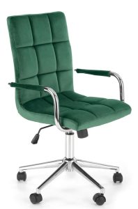 Zielony welurowy fotel młodzieżowy do biurka – Petuli 4X, ergonomiczne siedzisko, tkanina River