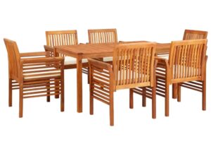 7-częściowy zestaw obiadowy do ogrodu – elegancki design, naturalne drewno akacjowe, komfortowe poduszki