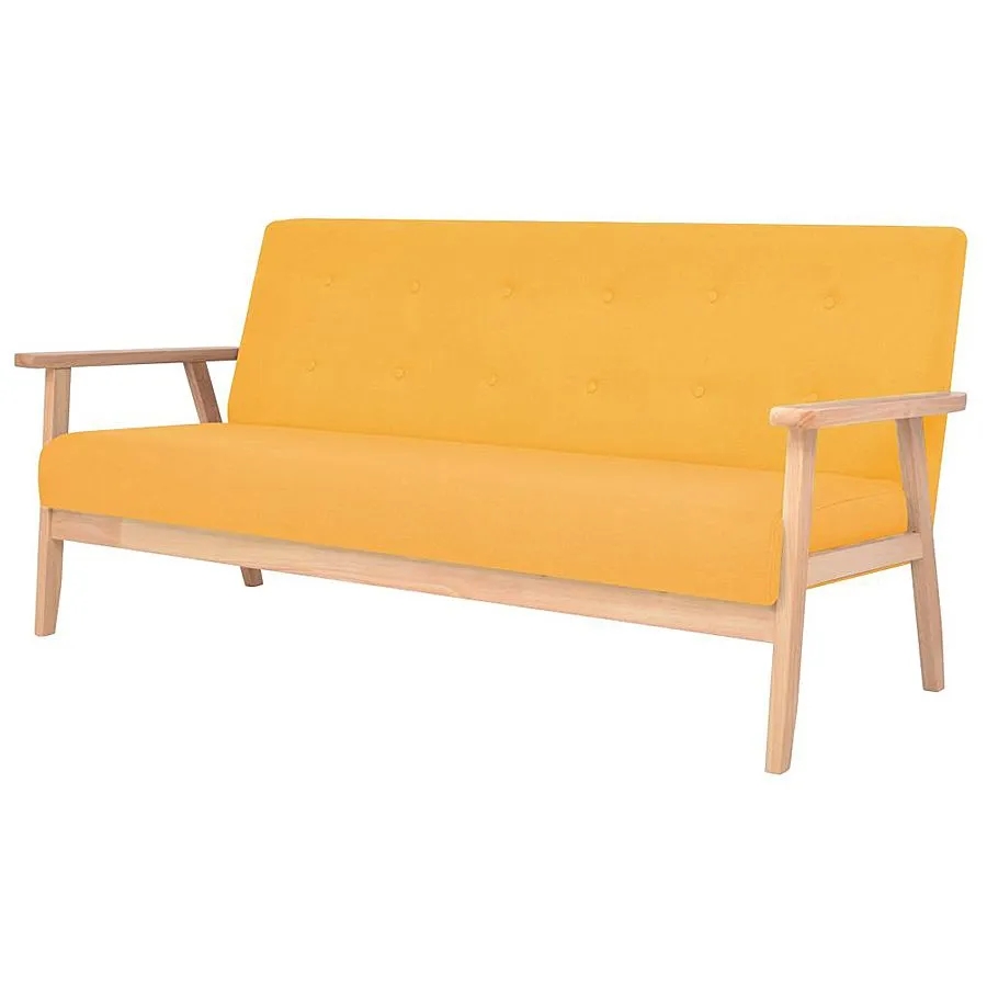 3-osobowa żółta sofa retro – Garner 3X, tkanina Alcantara Pro, drewniana rama