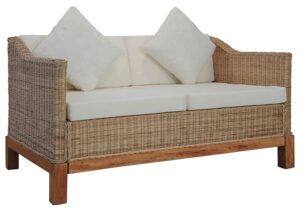 Sofa Otma 2B dwusobowa – naturalny rattan, kremowa biel, minimalistyczny styl