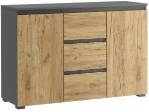 Nowoczesna komoda z szufladami i półkami antracyt + dąb craft 120 cm – Elsinor 4X