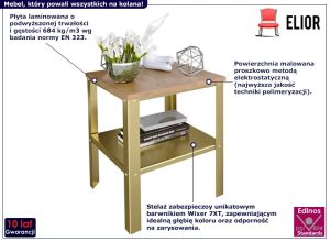 Stolik kawowy z półką pod blatem złoty + dąb lancelot – Sufix 3X, nowoczesny design, trwałe materiały