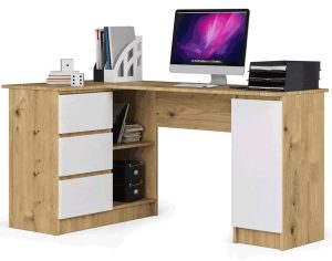 Lewostronne biurko z szufladami dąb artisan + biały – Volume 3X