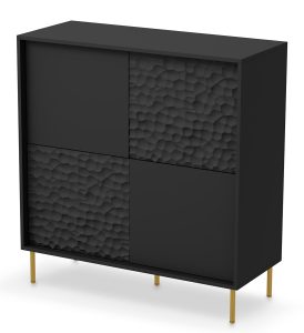 Czarna nowoczesna komoda z frontami 3D – Juppi 4X, elegancka, pojemna, stal chromowana