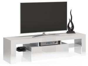 Szafka pod telewizor, stolik rtv, deko, 140x40x45 cm, biel, połysk