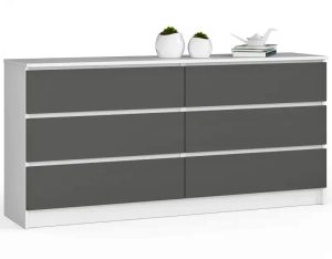 Nowoczesna Komoda Biały Z Szufladami + Grafit M7-Z19 – sześć pojemnych szuflad, materiał laminowany
