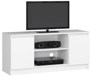 Biała Szafka Pod Telewizor Z Półkami E5-E81 – funkcjonalna, klasyczna, 120 cm, laminowana płyta