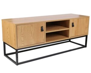 Loftowa szafka RTV na nóżkach dąb złoty – Sabita, nowoczesny design, trwały materiał