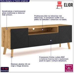 Stojąca szafka rtv – Opix 5X, nowoczesny design, dąb artisan, czarny mat, 56x160x42 cm