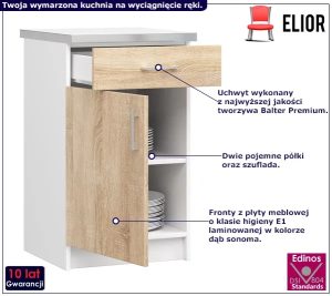 Dolna szafka kuchenna z blatem dąb sonoma 50 cm – Napolo 3X, skandynawski design, wysoka funkcjonalność, biały blat