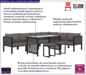 9-częściowy zestaw ogrodowy – komfortowe moduły, antracytowy, technorattan, aluminium